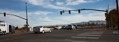 Traffic crosses the improved intersection of Idaho 44/Linder Road. (Photo courtesy of ITD)