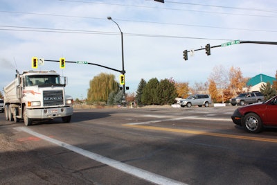 Traffic crosses the improved intersection of Idaho 44/Linder Road. (Photo courtesy of ITD)
