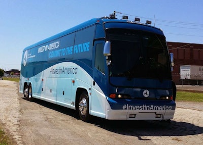 The Invest in America bus is taking Secretary Anthony Foxx and co. on an eight-state tour as he pushes for a long-term highway bill. The bus also serves as a rolling advertisement for the tour.