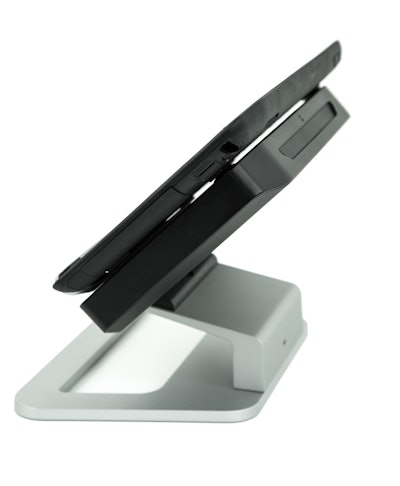 The R12 has a thin and light design that can be quickly docked into a desktop mount for office use.