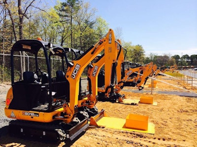 JCB 8018 CTS compact excavators await their first riders at Diggerland USA.
