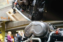 Perkins’ Tier 3 and Tier 4 Final engines sitting side by side at the Godwin plant illustrate the tremendous amount of real estate Tier 4 Final aftertreatment packages involve.