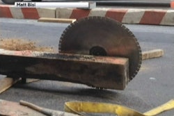 The circular saw blade that hit a woman in New York City after it came to a rest. Credit: Matt Bisi via NBC New York