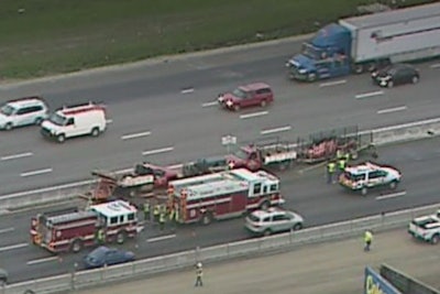 The scene of a work zone vehicle crash that left two construction workers dead Friday.