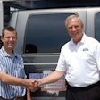 This year’s Contractor Dream Package winner Andrew Van Pelt, left, with Roy Vaughn, sales manager, Allstate Ford, Youngstown, Ohio.