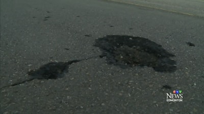 One of the craters left by the lightning strike.