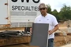 Project superintendent Jared Johnson with a sample of the roofing he helped recover. Credit: WSMV TV