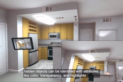 A demo of Trimble’s Through the Wall app shows the app revealing wiring by just pointing the tablet at the ceiling.