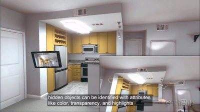 A demo of Trimble’s Through the Wall app shows the app revealing wiring by just pointing the tablet at the ceiling.