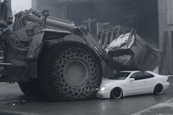 Wheel loader crushes Mercedes Benz