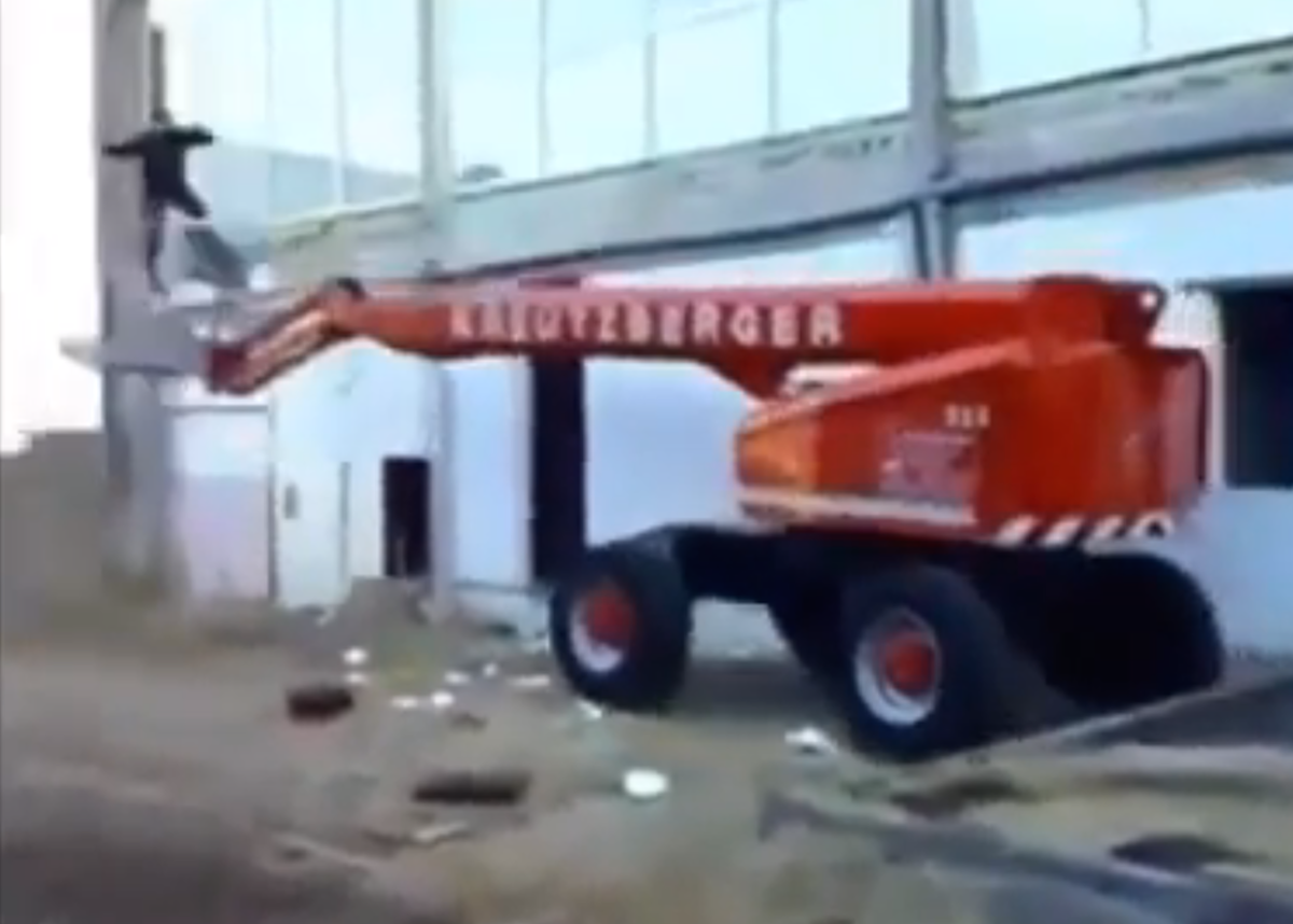 This guy being catapulted by a boom lift is why you should always wear