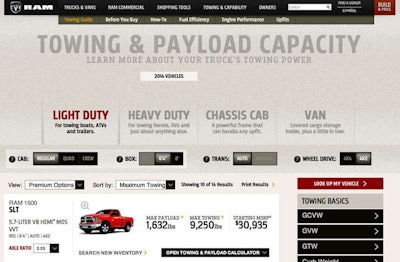 Ram Truck’s towing guide is filled with good information and it’s easy to find on their website.