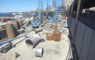 A shot of the Big Bertha repair pit jobsite on July 30. Construction of the pit has been delayed one month due to drilling problems.