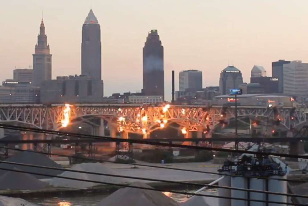 Cleveland Innerbelt bridge explosion demolition