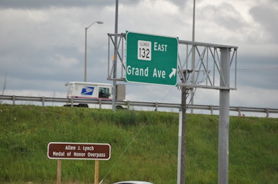 The Allen J. Lynch sign is installed along eastbound Tri-State Tollway at Grand Avenue Bridge.