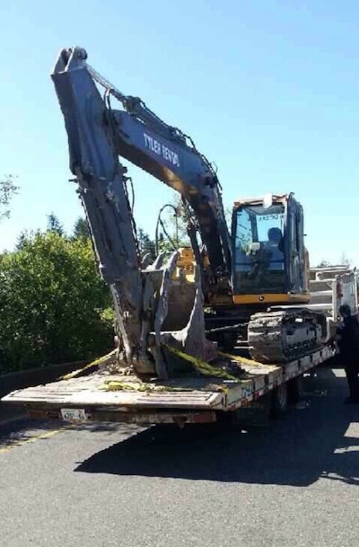 Driver hauling the excavator told troopers he was unaware he was hitting the bridges. Credit: Trooper Guy Gill/Twitter: @wspd1pio