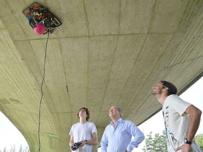 C2D2 roves beneath a bridge, checking the surface for corrosion. | Credit: ZTH Zurich