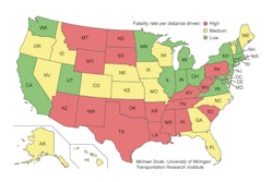 Fatality rates per distance driven across the United States.