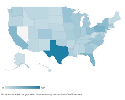 The number of firms buying earthmoving equipment in Texas is more than double that of the next closest state, Florida.