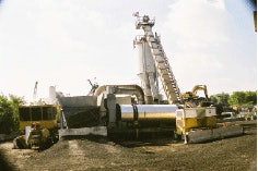 The pilot plant for the Green Asphalt is shown here during a demonstration for the New York City Department of Transportation.