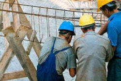 workers gathered square