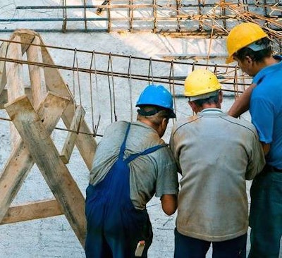 workers gathered square