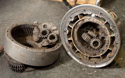 Crud build-up inside a planetary-style winch is the primary cause for internal parts failure.