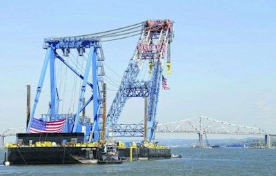 The Left Coast Lifter arrives at the new Tappan Zee Bridge site. Credit: AP
