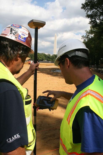 Topcon HiPer SR network rovers with Tesla controllers plotted some 8,700 points that made up the outline of the image.