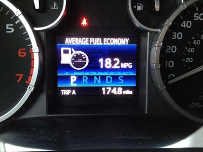 Highway fuel economy can exceed 18mpg on relatively flat interstate while running 65mph. We made a 175 mile non-stop run on Oregon’s I-5 and saw 18.2 on the trip odometer.