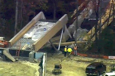 A 140-foot section of the bridge’s center fell as much as 40 feet. Credit: Still from WRAL TV coverage.