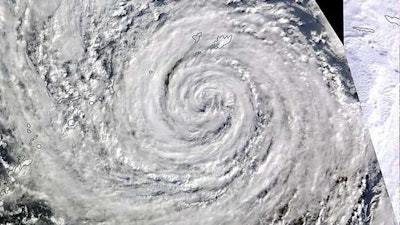 The Bering Bomb. A view of the Pacific typhoon that hit Alaskan islands before weakening and sending cold air across the U.S. Credit: NASA