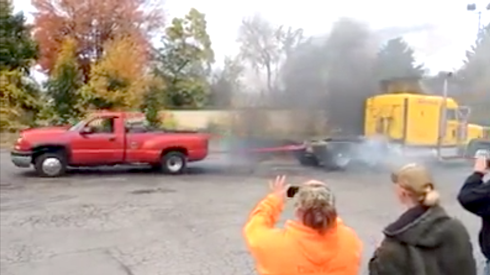 Chevy Silverado semi truck tug of war