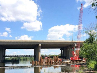 The I-90 bridge reconstruction site where a crane collapsed nearly killed a worker Monday. Credit: Illinois Tollway Authority