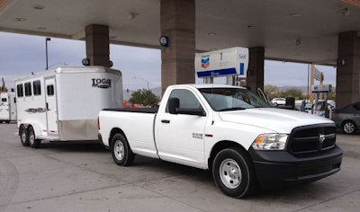 EcoDiesel Ram Tradesman got better than 17mpg towing this 4,500-pound horse trailer.
