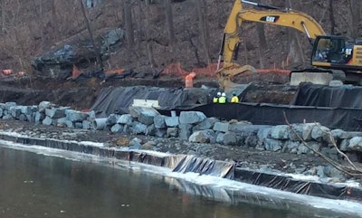 The jobsite at Rocks State Park, Maryland, where a worker was killed by a falling jersey barrier. Credit: The Dagger.