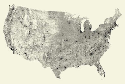 A U.S. map with everything except roads stripped away. | Photo: Fathom