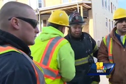 In this still of a report from WBAL TV, Baltimore firefighters thank a group of construction workers for their heroism in saving a man and two children from a row house fire Tuesday afternoon.