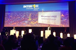 Intermat Exhibition Director Maryvonne Lanoe (left) addresses exhibitors and journalists prior to the announcement of the Innovation Award winners.