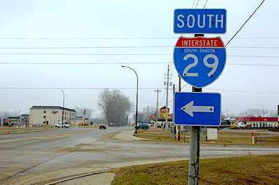 Interstate 29 road sign in South Dakota