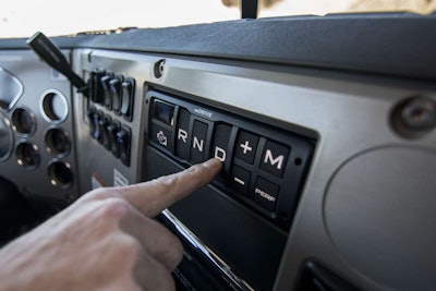 Drive, Reverse and Neutral are set from the mDrive HD’s shift pad. A manual mode allows the operator to hold the current gear and up/downshift using the + and – buttons.