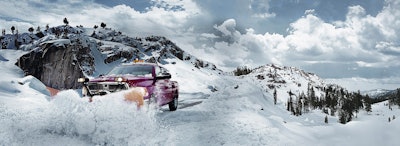 Ram 2500 Tradesman plowing a road in February on Michigan’s Upper Peninsula.