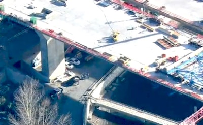 An overhead look at the section of the bridge where the worker fell. Credit: KOMO TV footage