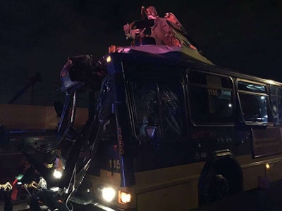 The totaled bus. Credit: Mari Kuster via FOX 13 TV