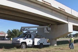 Oklahoma DOT workers inspect a bridge after an earthquake in this still from News On 6 footage.
