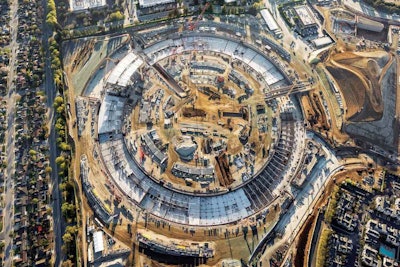 An overhead view of construction on Apple’s Campus 2 from April.