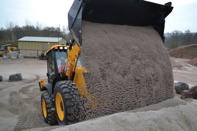A JCB backhoe outfitted with Michelin’s new Bibload Hard Surface model.