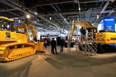 Komatsu’s intelligent D65PXi-18 dozer and PC210LCi-10 excavator took center stage in the company’s Intermat booth.