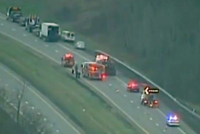 The scene of the accident is seen in WTAE TV footage.