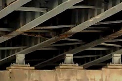 A still from WFSB news footage shows corrosion beneath a bridge in Hartford.